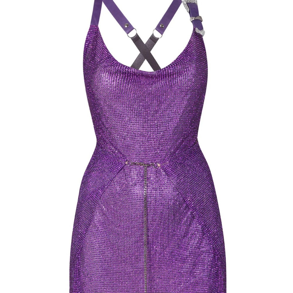 NWT Purple Crystal Rhinestone Chainmail Mini Dress - Picture 4 of 4